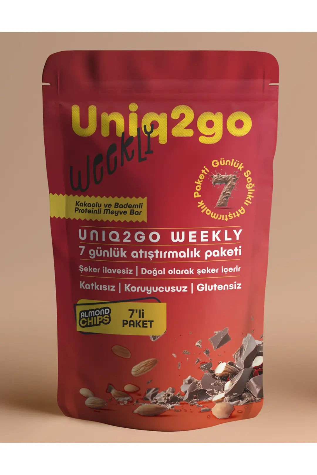 Uniq2go Weekly Kakaolu & Bademli Proteinli Meyve Bar - 7 Adet 50 gr