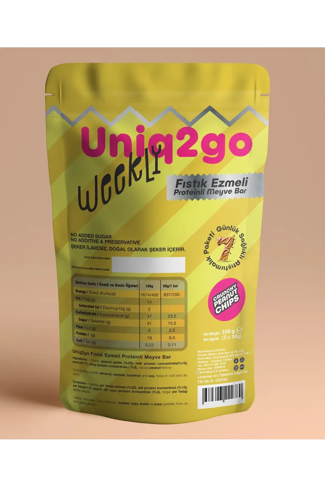 Uniq2go Weekly Fıstık Ezmeli Proteinli Meyve Bar - 7 Adet 50 gr