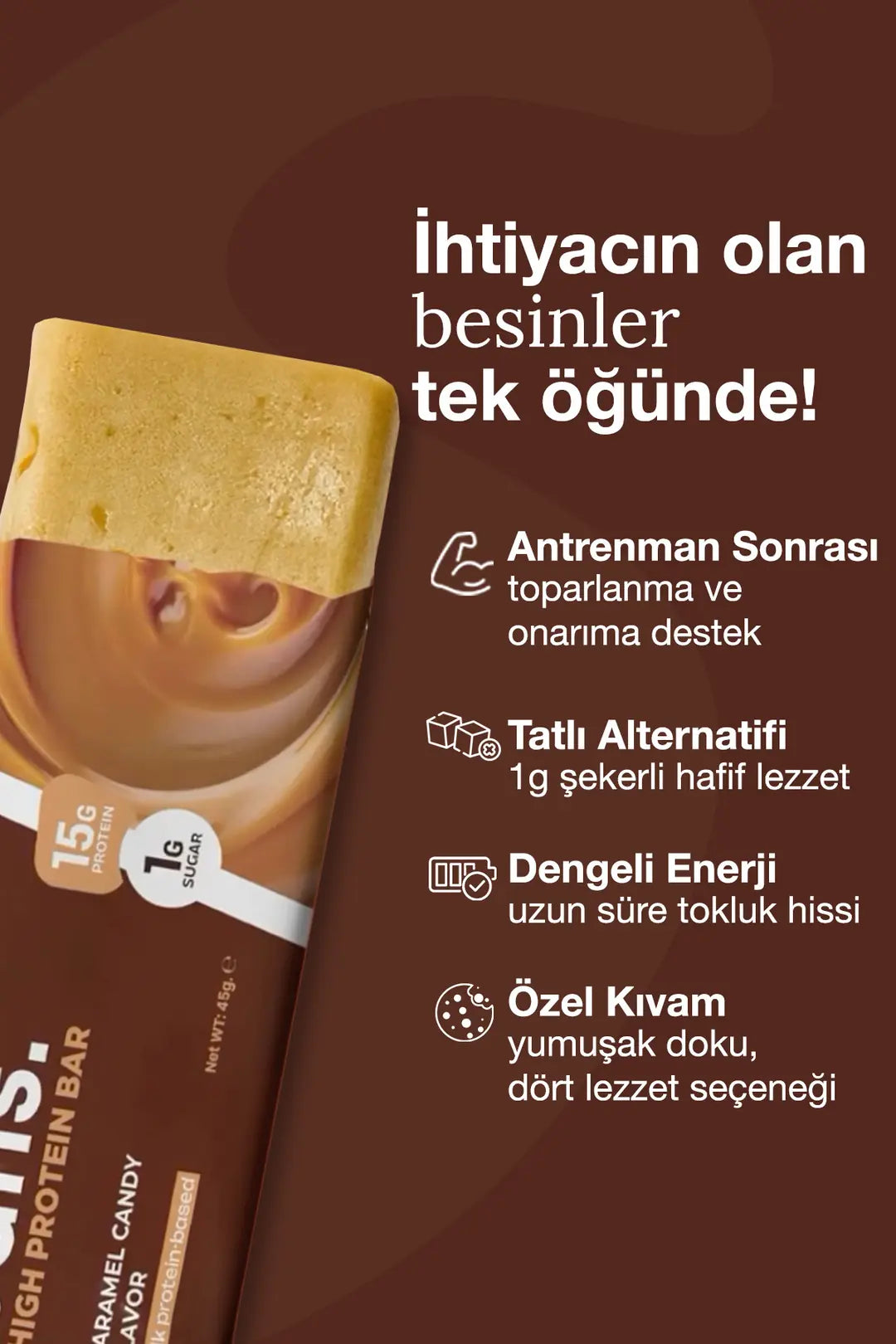 Bahs Caramel Candy - Whey Protein Bar 12 adet x 45 gr