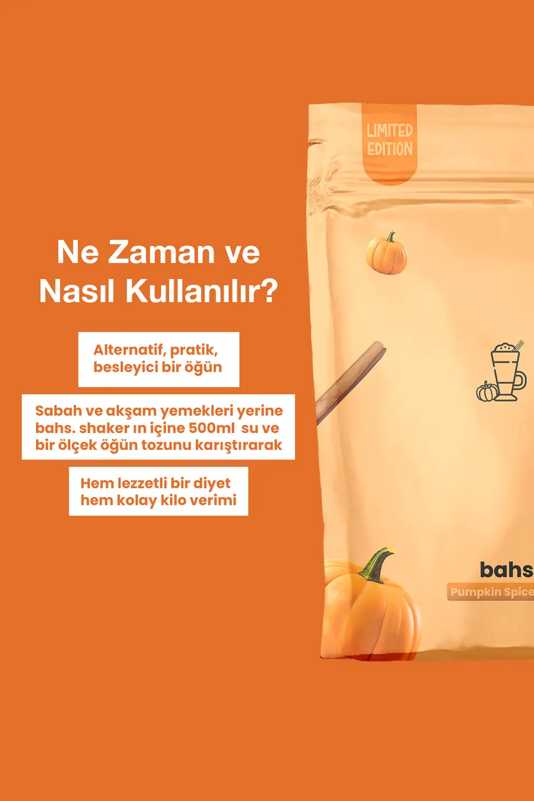 Bahs Proteinli Öğün Tozu Limited Edition - Pumpkin Spice Latte 600gr - 10 Servis