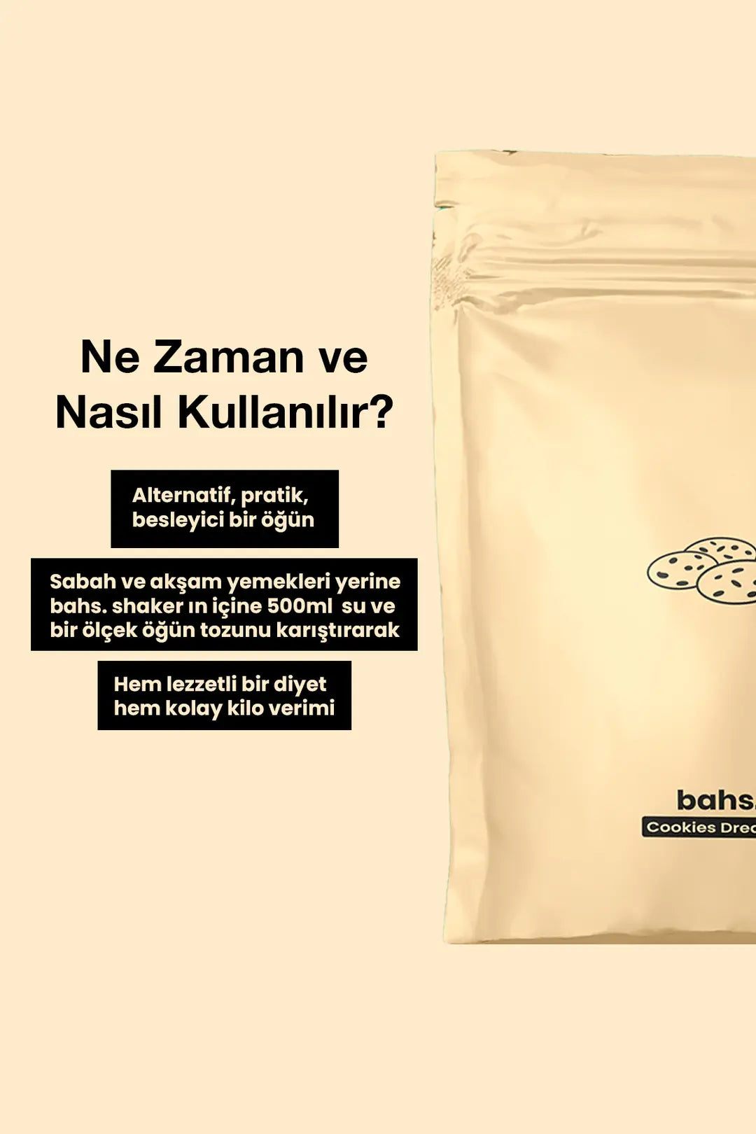 Bahs Proteinli Öğün Tozu - Cookies Dream 600gr - 10 Servis