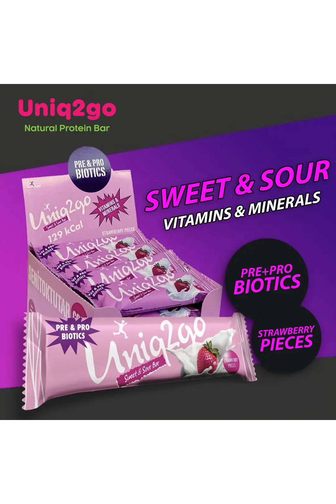 Uniq2go Tatlı Ekşi Pre-probiyotik Protein Bar 38 gr 16 Adet