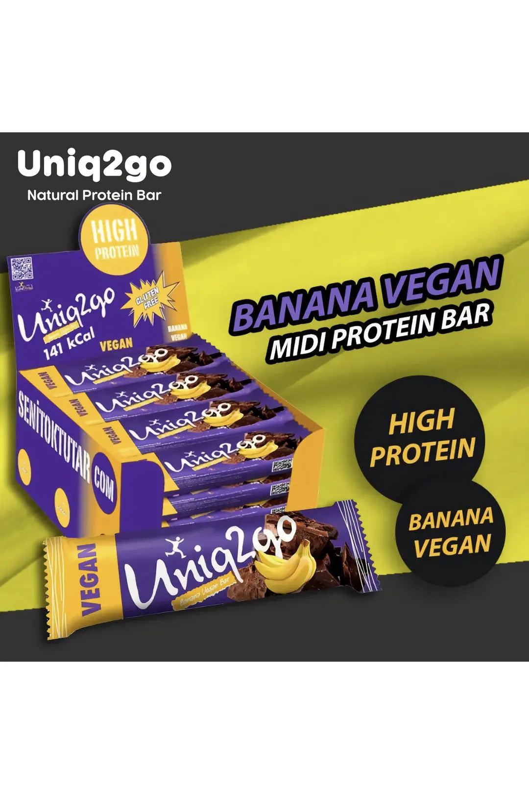 Uniq2go Vegan Muzlu 38 gr 16'lı Protein Bar