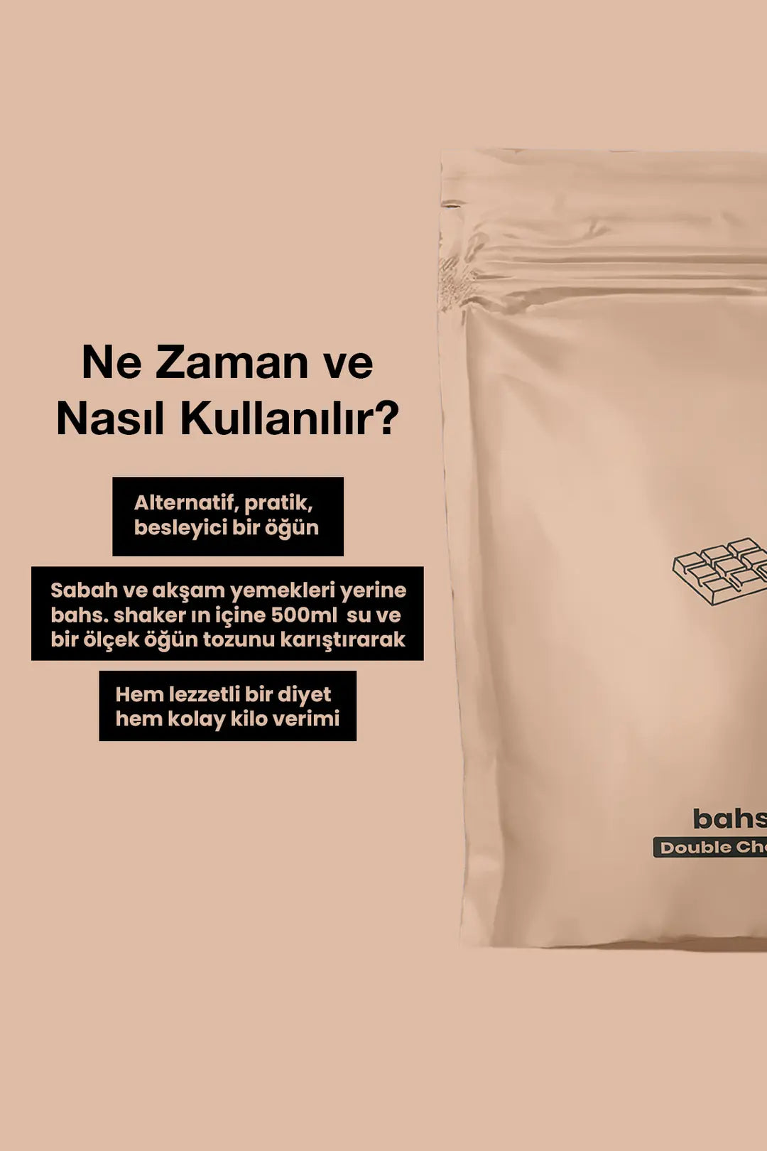 Bahs Proteinli Öğün Tozu - Double Choco 600gr - 10 Servis