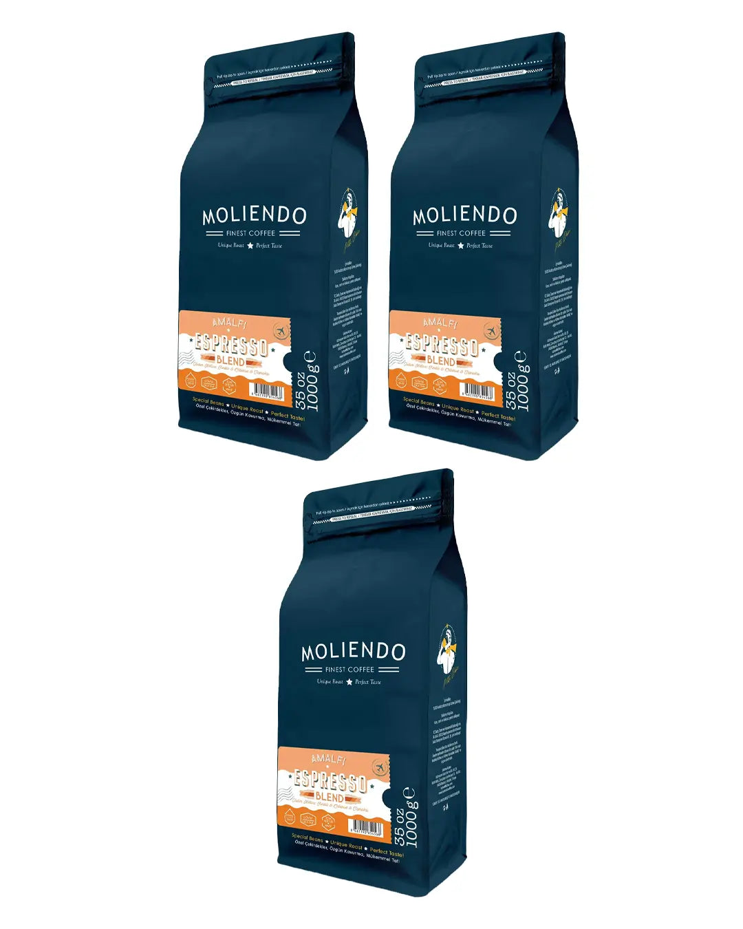 Moliendo Finest Coffee Amalfi Espresso Blend Kahve Avantaj Paketi (Çekirdek Kahve) 3x1000 G - 3 kg