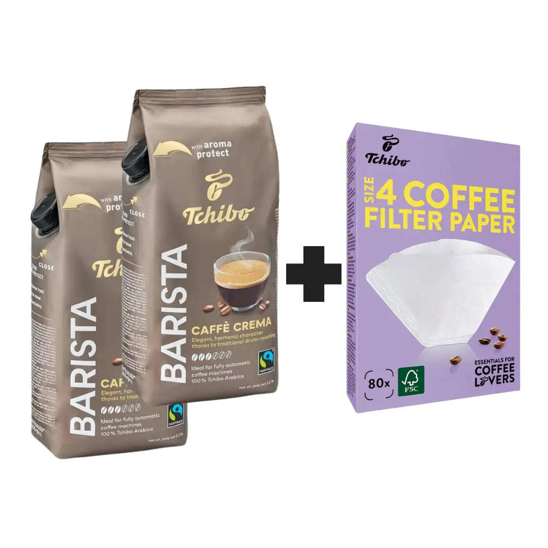 Tchibo Barista Caffe Crema Çekirdek Kahve 1 kg 2 Adet + Tchibo Filtre Kahve Kağıdı No:4 80'li Paket