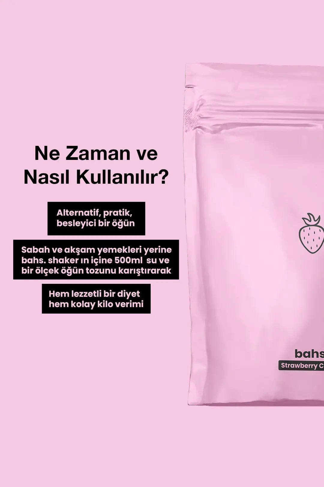 Bahs Proteinli Öğün Tozu - Strawberry Cake 600gr - 10 Servis