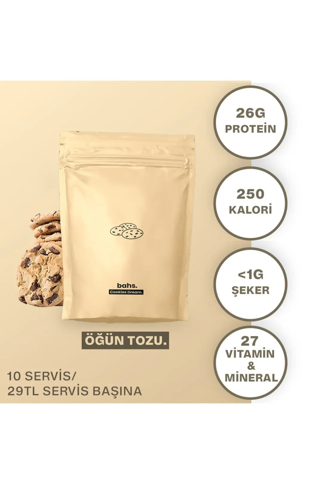 Bahs Proteinli Öğün Tozu - Cookies Dream 600gr - 10 Servis
