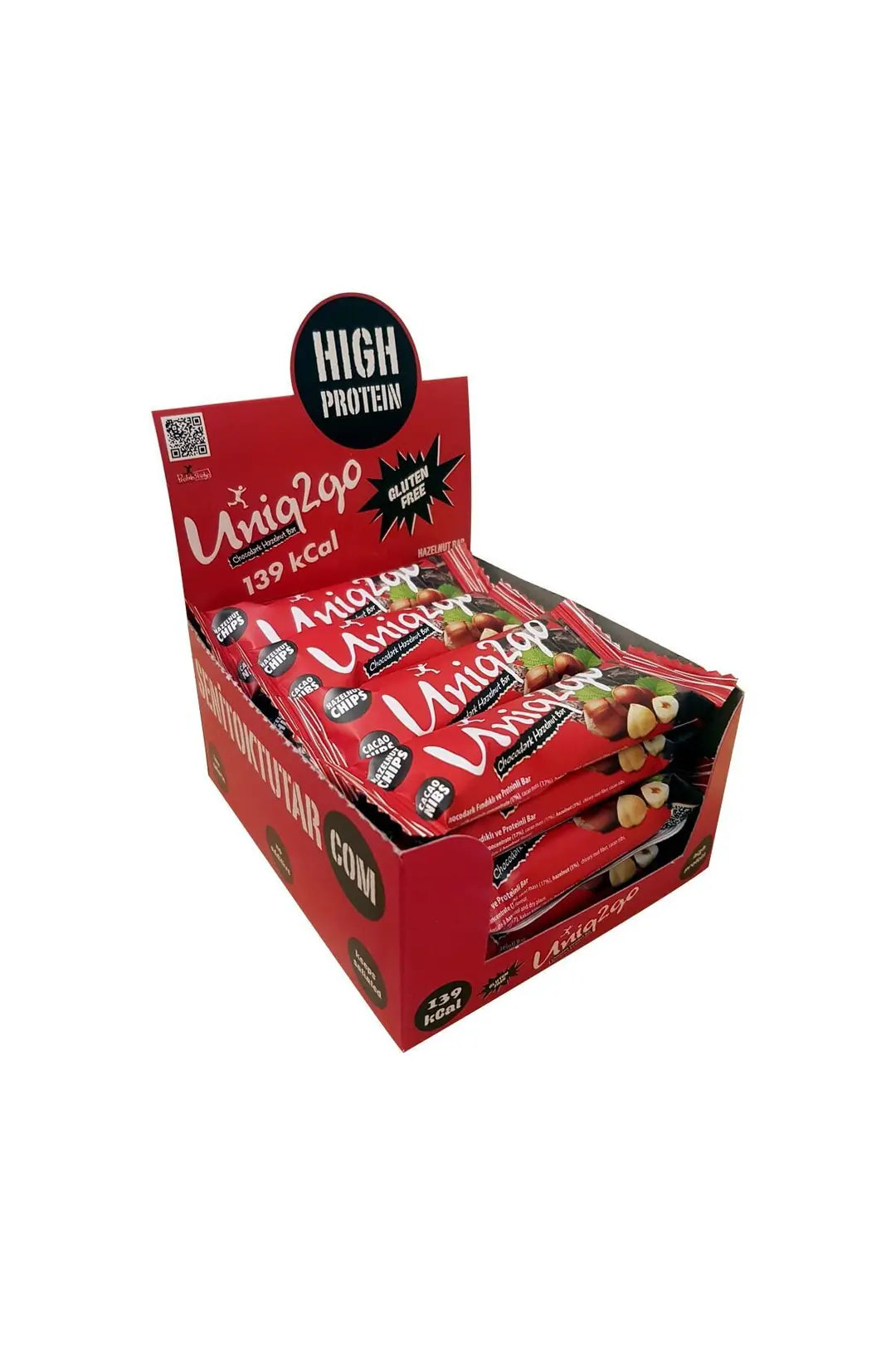 Uniq2go Chocodark Fındıklı Bitter 16lı Kutu 38g Protein Bar