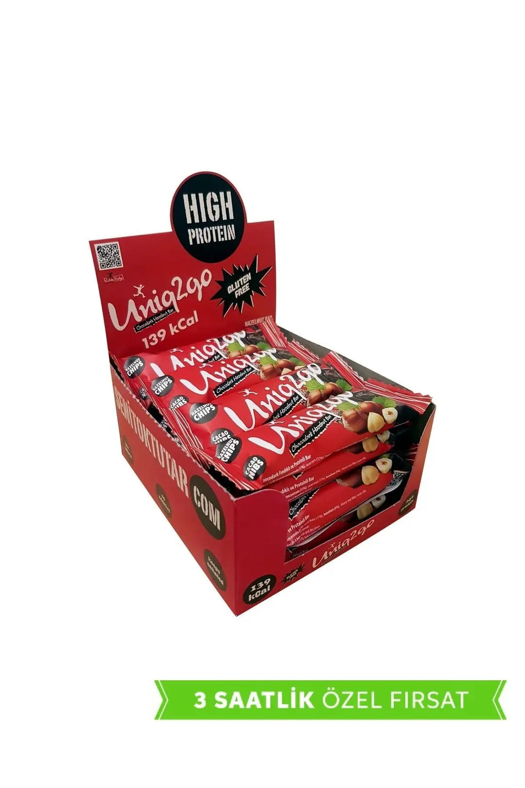 Uniq2go Chocodark Fındıklı Bitter 16lı Kutu 38g Protein Bar